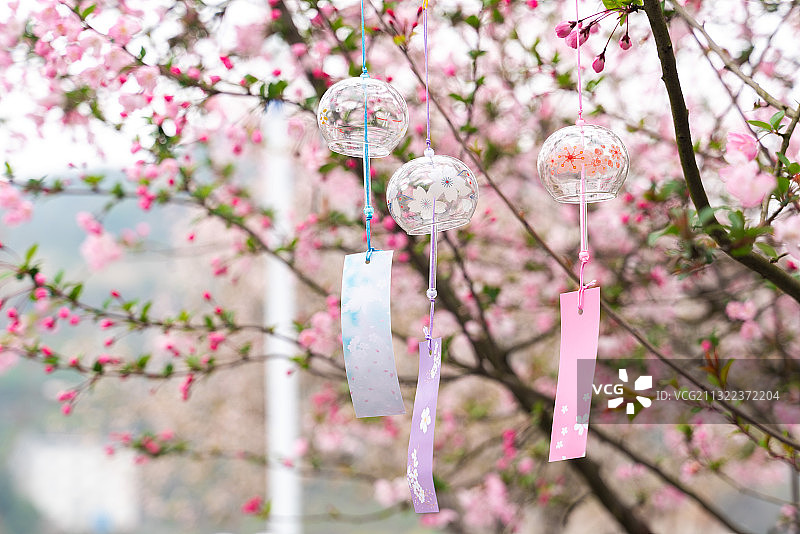 海棠花下的风铃图片素材