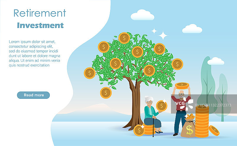 老年夫妇从摇钱树上摘取金币图片素材