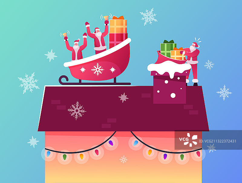 坐在驯鹿雪橇上的圣诞老人图片素材
