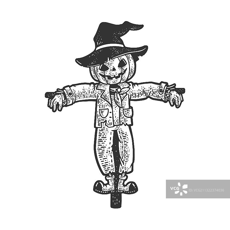 万圣节南瓜稻草人素描图片素材