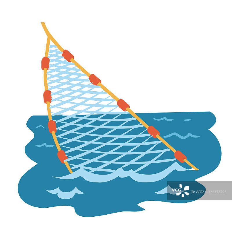 废弃在海中的渔网卡通图片素材