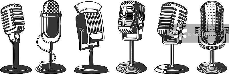 白色背景上的复古麦克风套装图片素材