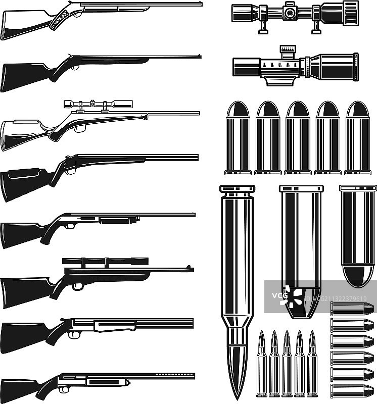 白色背景上的复古武器合集图片素材