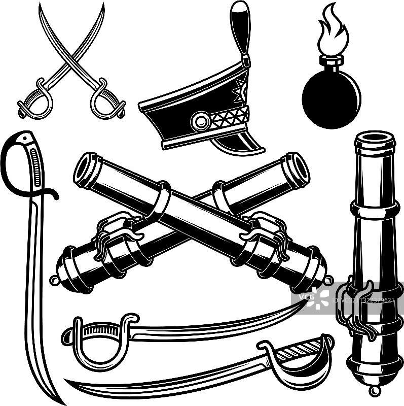 骠骑兵军刀大炮武器设计套装图片素材