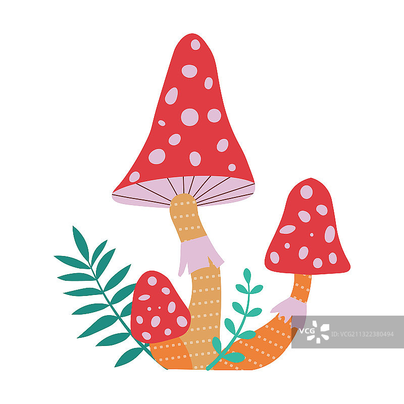 卡通风格森林蘑菇：毒蝇伞图片素材