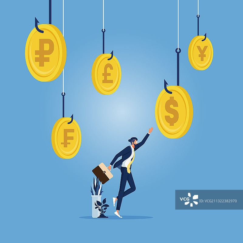 金钱陷阱概念：商人伸手取钱图片素材