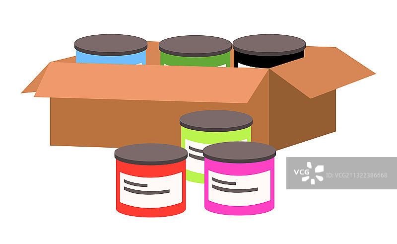 纸板箱中的彩色颜料罐图标图片素材