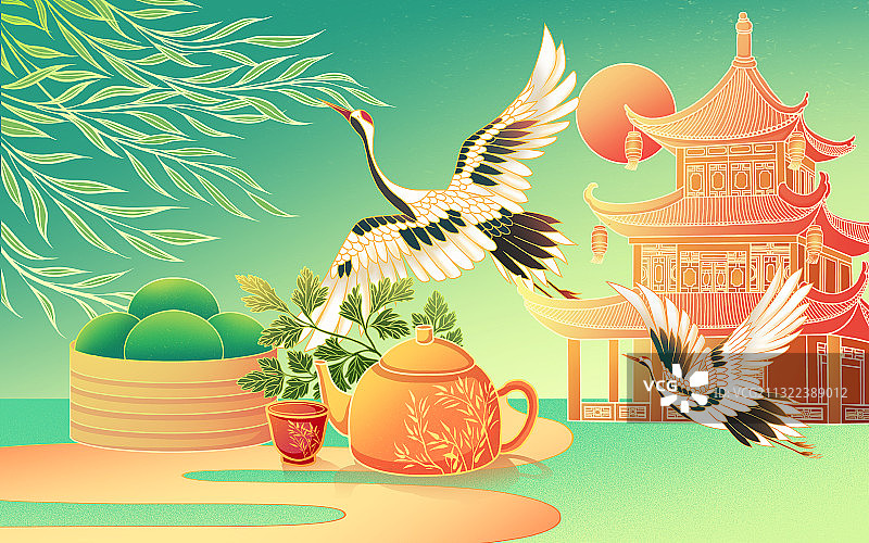 国潮清明节传统元素插画图片素材
