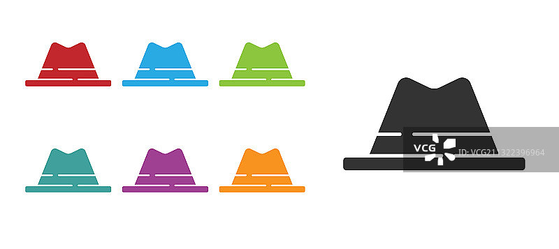 白色背景上带丝带的黑色男士帽子图标图片素材