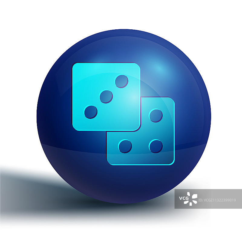 蓝色游戏骰子图标，白色背景图片素材
