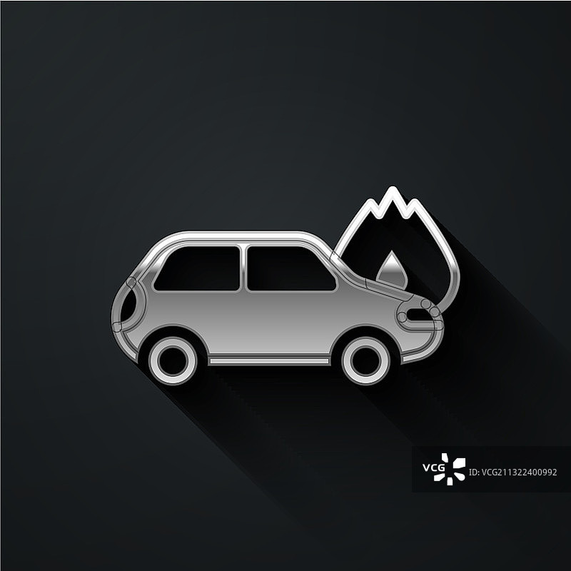 黑色背景上的银色燃烧汽车图标图片素材