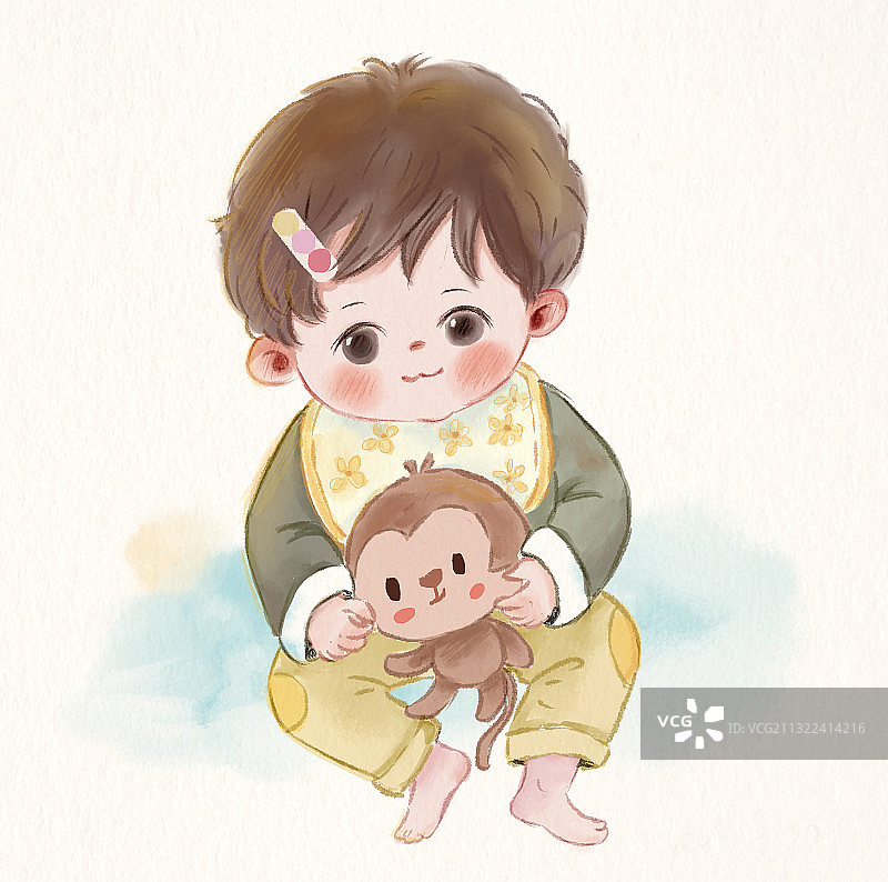 萌宝和小猴子图片素材