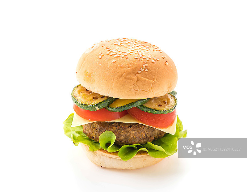 白色背景下的汉堡特写图片素材