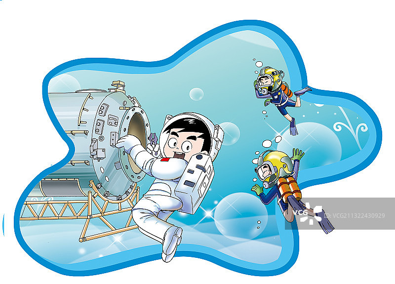 插画：宇航员水下训练图片素材