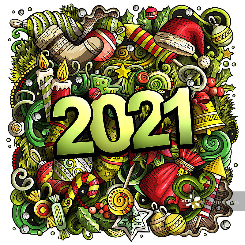 2021手绘涂鸦新年物品图片素材