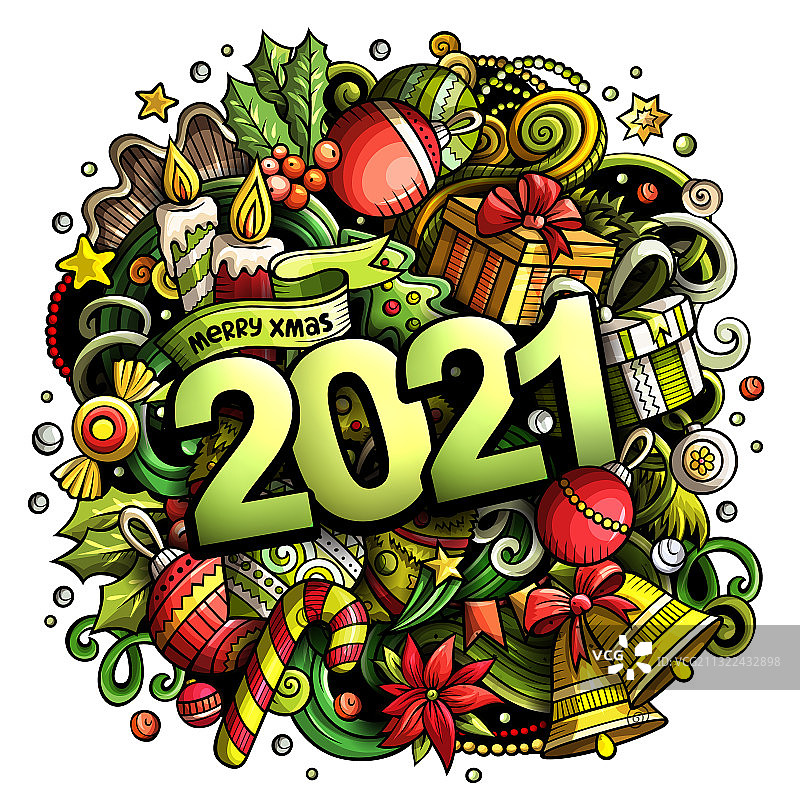 2021手绘涂鸦新年物品图片素材