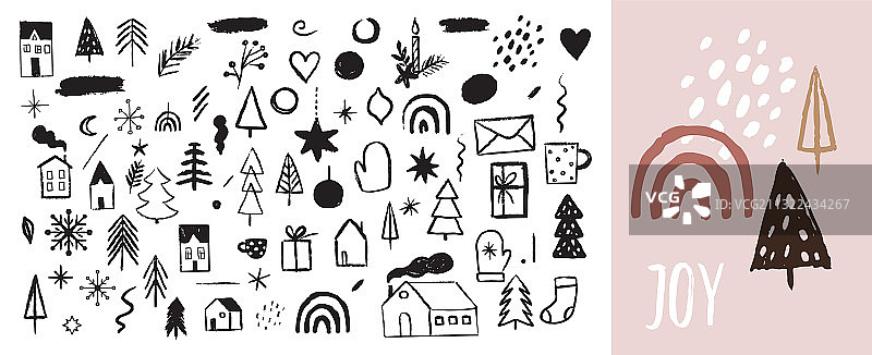 手绘圣诞节和新年涂鸦图片素材