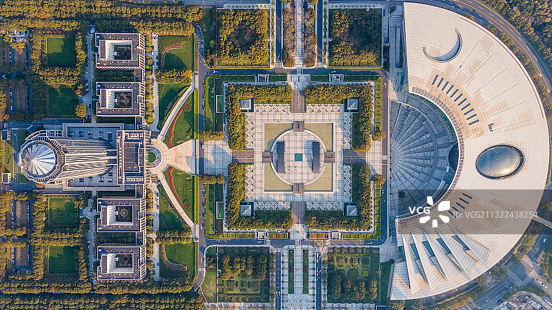 上海浦东新世纪大道上海科技馆浦东新区政府航拍俯视图图片素材
