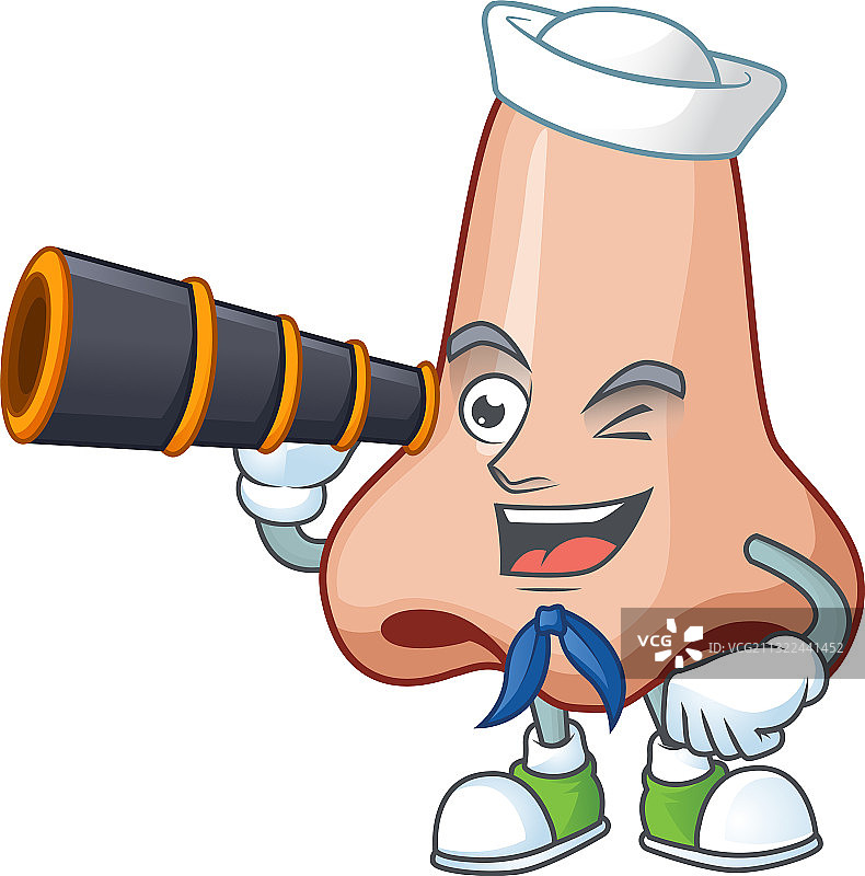 卡通水手用双筒望远镜观察鼻子图片素材