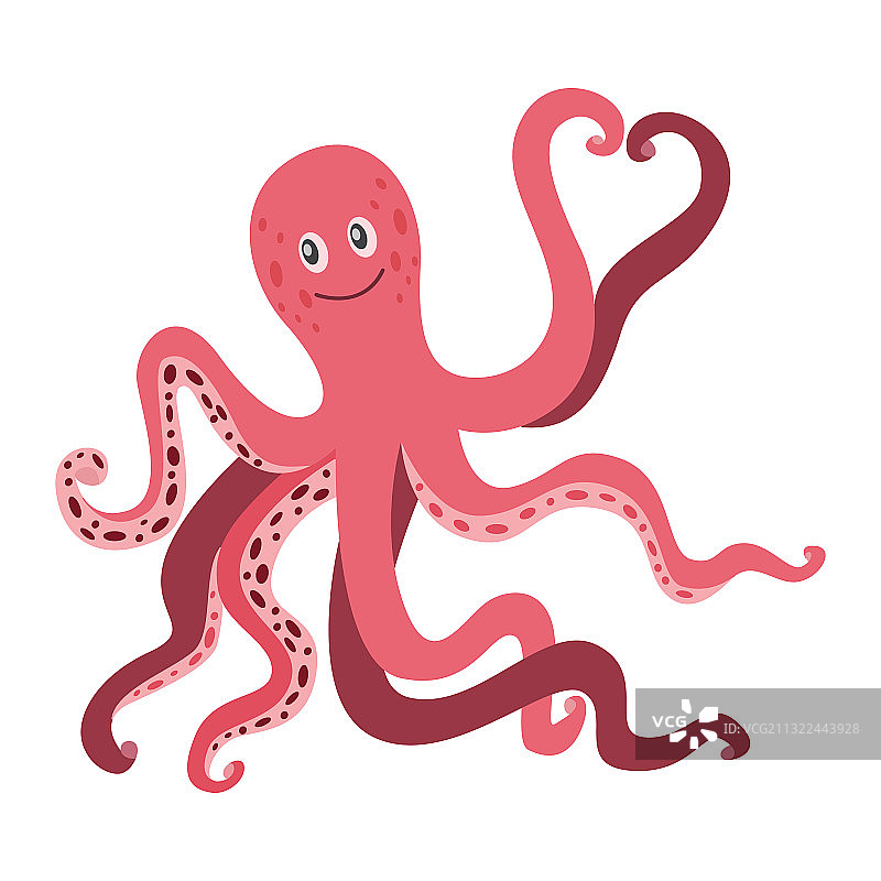 可爱章鱼微笑并做出爱心手势扁平设计图片素材