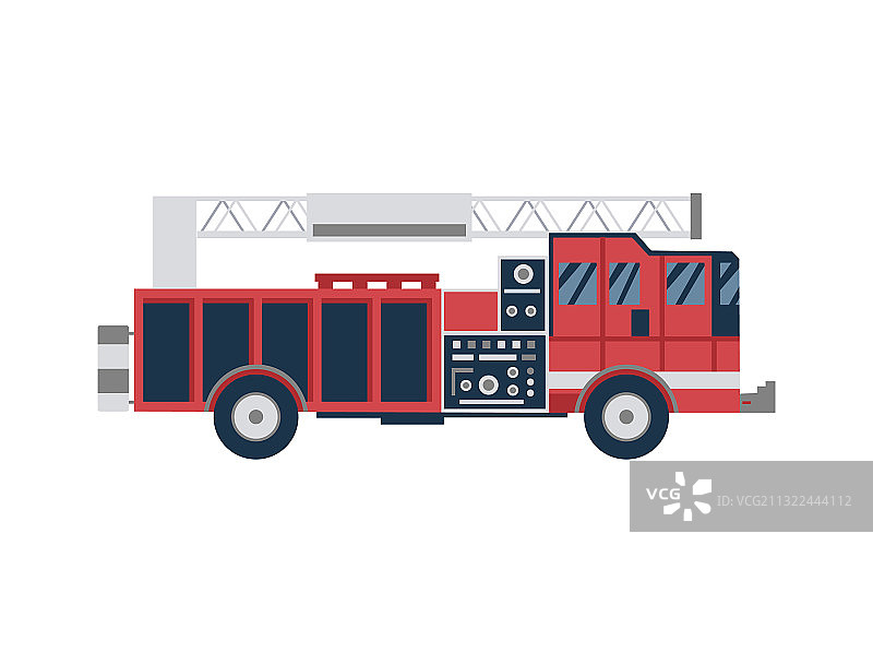 带折叠防火梯的红色消防车图片素材