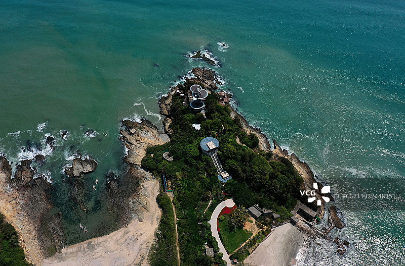 广东省惠州市惠东县双月湾港口镇港尾园方东山海岸度假园航拍图片素材