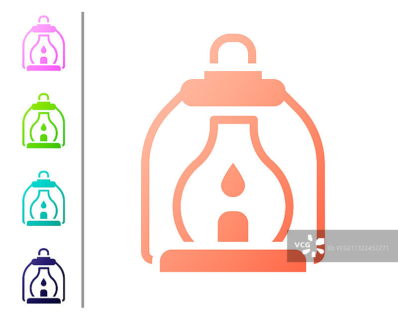 白色背景上的珊瑚色露营灯笼图标图片素材