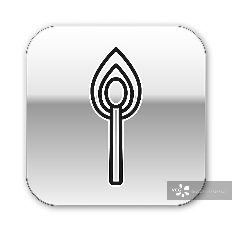 黑色线条燃烧的火柴与火焰图标图片素材