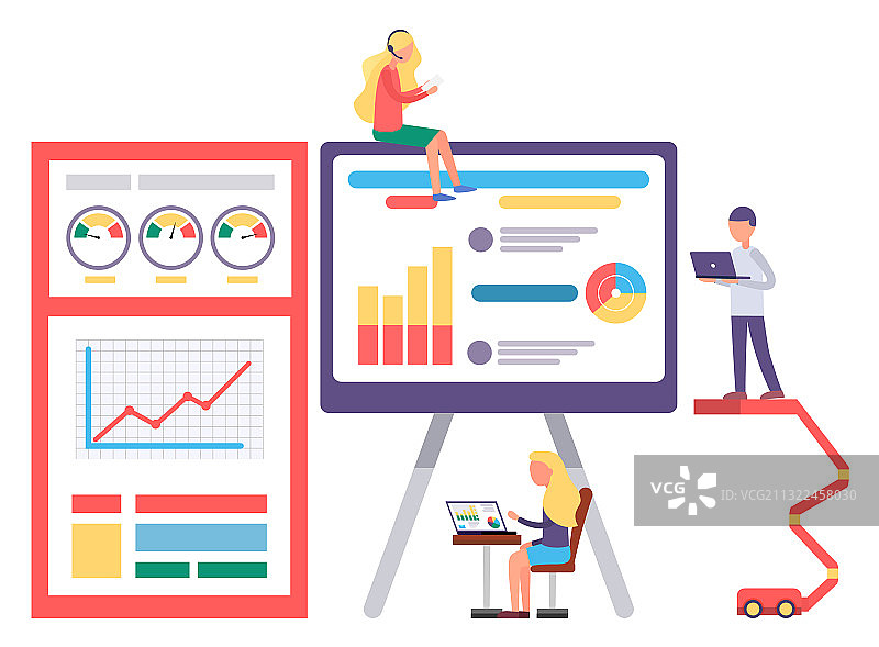 在电脑上制作图表报告的工程师图片素材