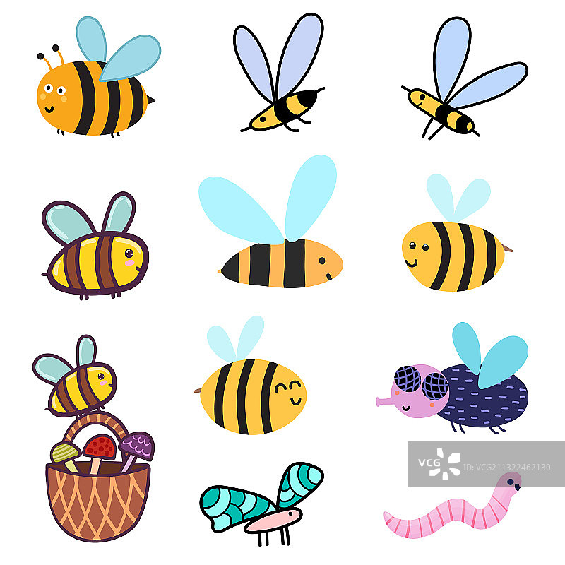 有趣的彩色蜜蜂剪贴画合集图片素材
