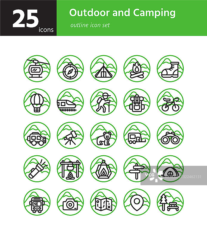 户外和露营轮廓图标集图片素材