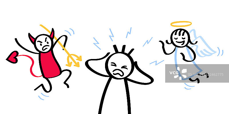 道德冲突简笔画：天使与魔鬼图片素材