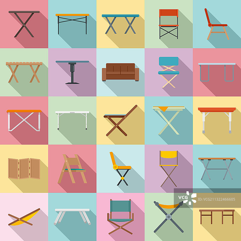 扁平风格折叠家具图标合集图片素材