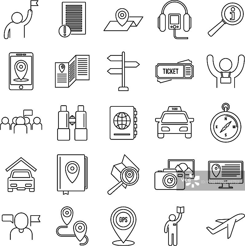 导游图标轮廓样式合集图片素材