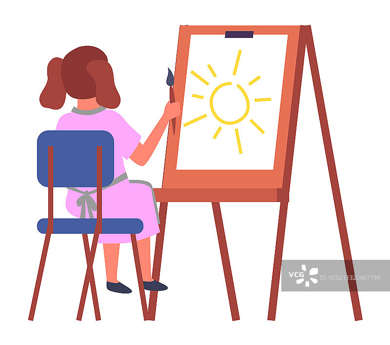 坐在椅子上绘画的小女孩图片素材