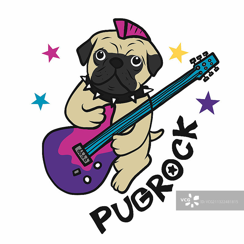 卡通巴哥犬弹电子吉他图片素材