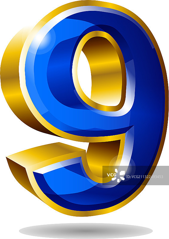 金色和蓝色数字9（白色背景）图片素材