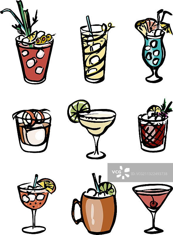 手绘墨水复古图标集合图片素材