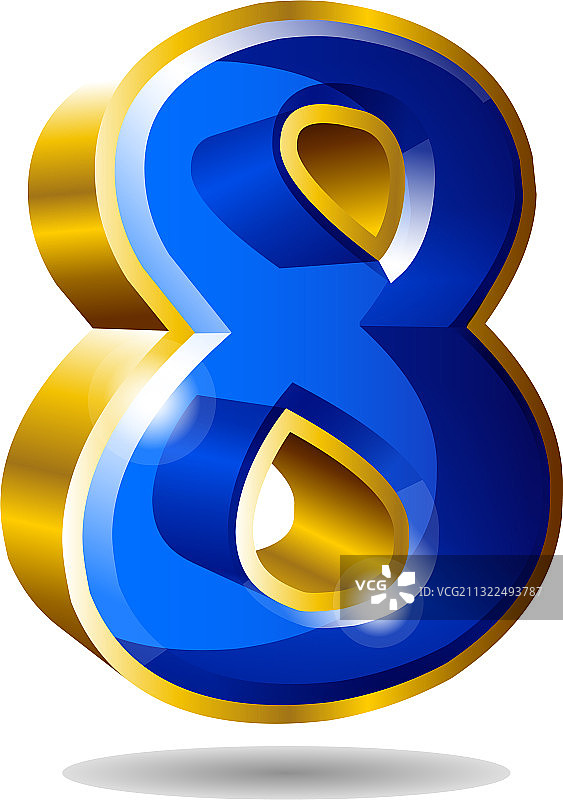 白色背景上孤立的金色和蓝色数字8图片素材