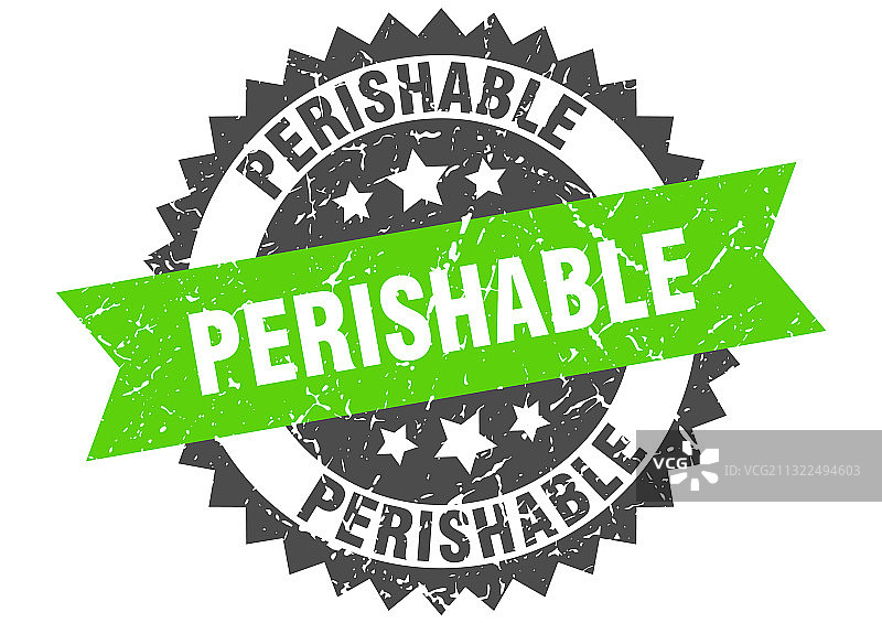 易腐烂品图章圆形复古标志（带缎带）图片素材