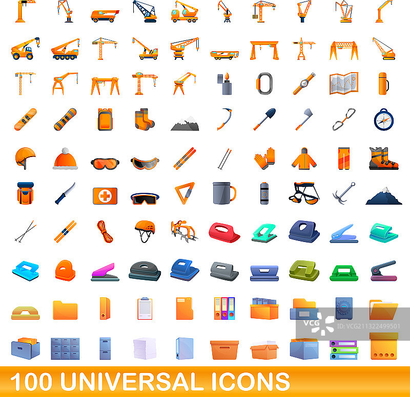 100个通用图标设置卡通风格图片素材