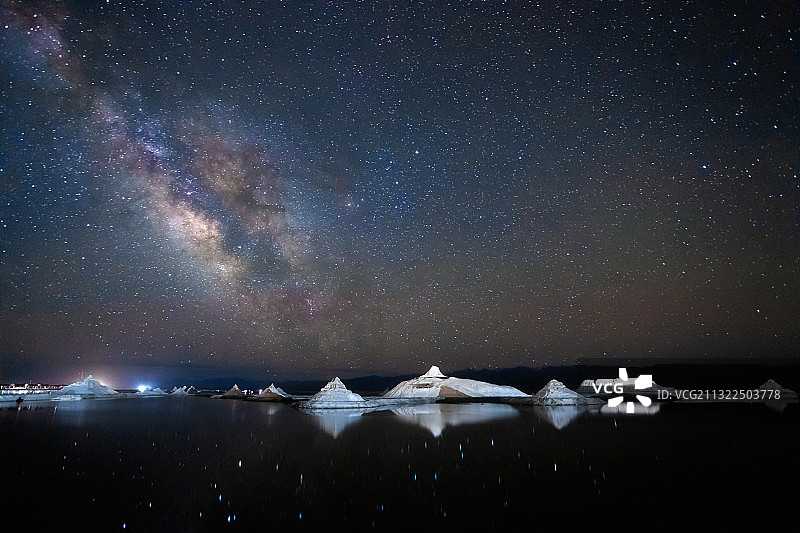 青海茶卡盐湖星空银河图片素材