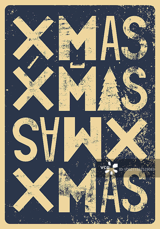 印刷垃圾复古风格圣诞贺卡图片素材