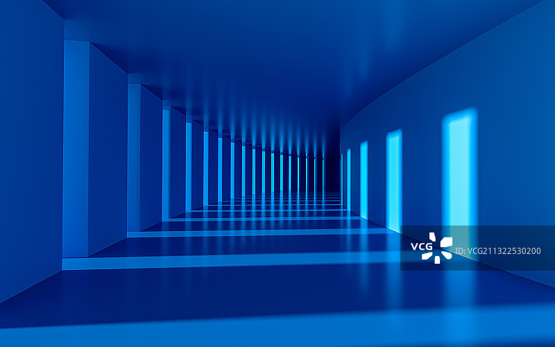 蓝色走廊人造空间三维图形图片素材