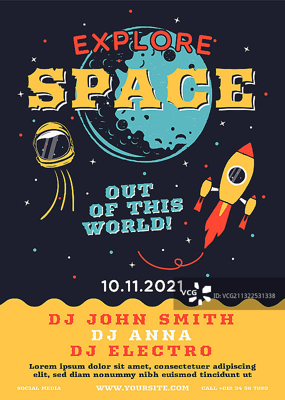 太空探险家银河主题音乐宣传单图片素材