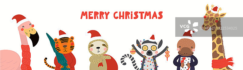 可爱动物圣诞贺卡图片素材