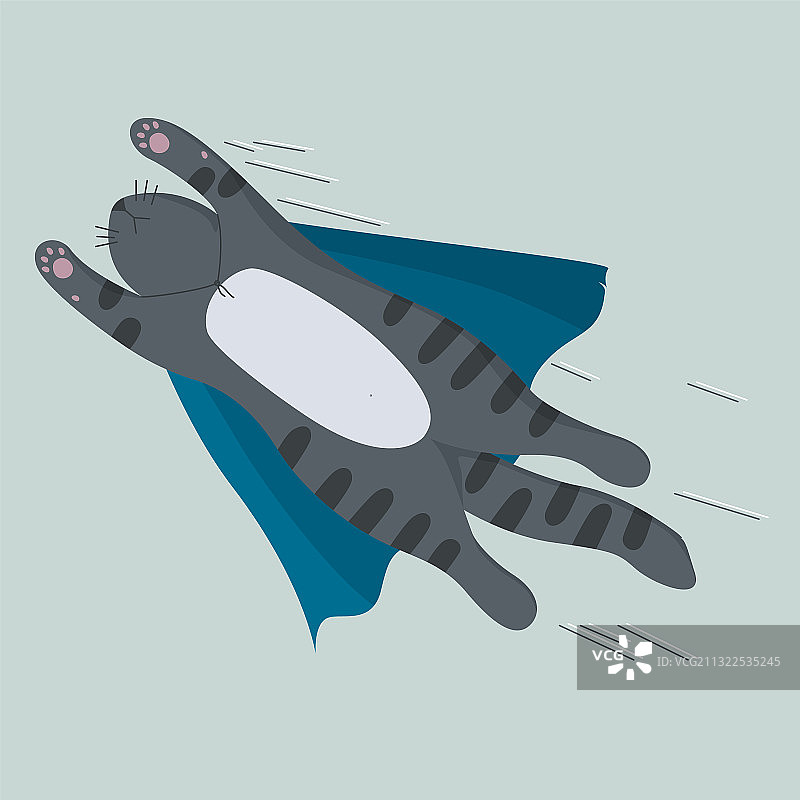 蓝色斗篷飞行猫图片素材