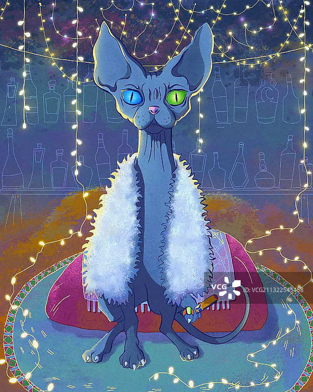 插画 动物 猫 手绘 朋克图片素材