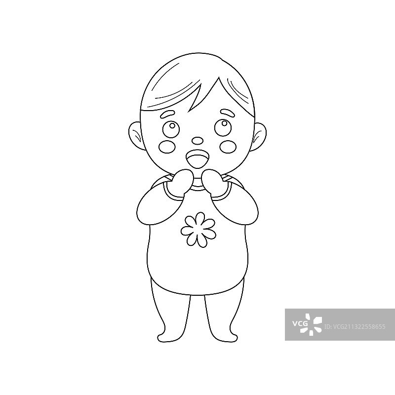 可爱小男孩涂色页轮廓贴纸图片素材