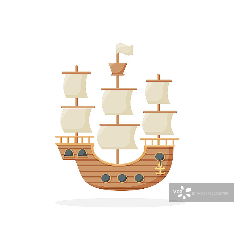 白色风帆船扁平风格图标图片素材